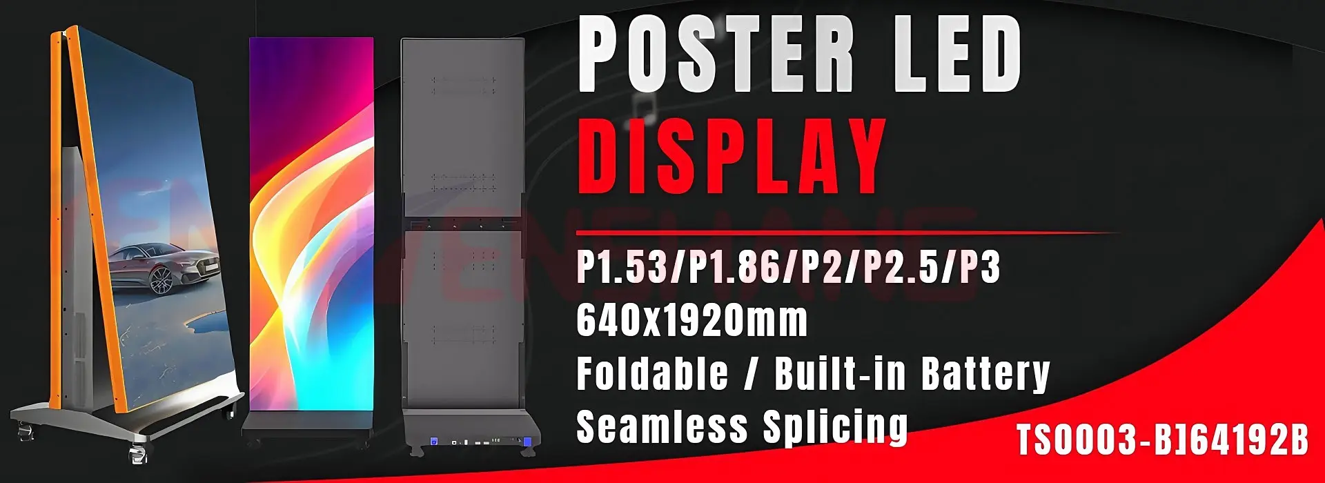 Battery Powered Led Poster Screen Foldable Rechargeable Seamless Splicing